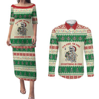 Funny Skeleton Christmas Couples Matching Puletasi and Long Sleeve Button Shirt It's Fine I'm Fine Everything Is Fine - Wonder Print Shop