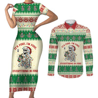 Funny Skeleton Christmas Couples Matching Short Sleeve Bodycon Dress and Long Sleeve Button Shirt It's Fine I'm Fine Everything Is Fine - Wonder Print Shop
