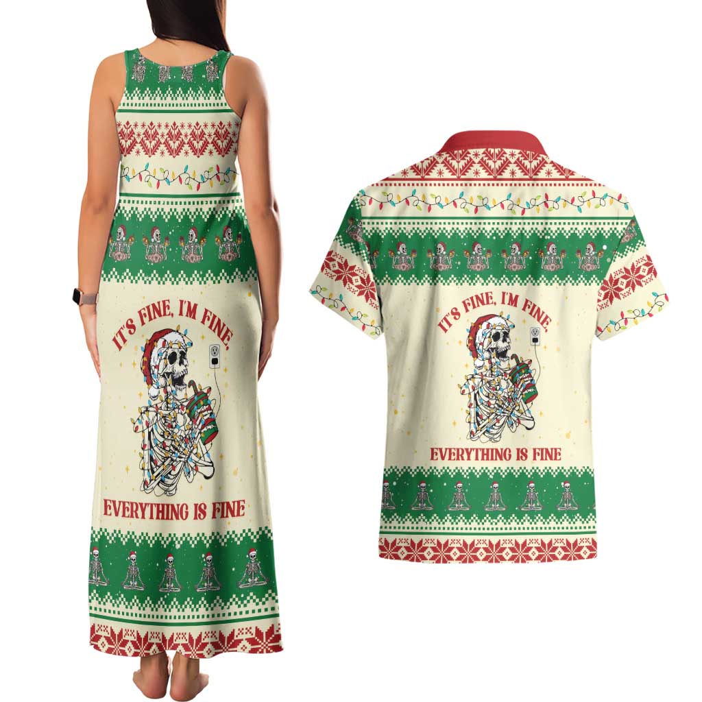 Funny Skeleton Christmas Couples Matching Tank Maxi Dress and Hawaiian Shirt It's Fine I'm Fine Everything Is Fine - Wonder Print Shop