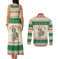 Funny Skeleton Christmas Couples Matching Tank Maxi Dress and Long Sleeve Button Shirt It's Fine I'm Fine Everything Is Fine - Wonder Print Shop