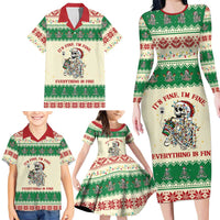 Funny Skeleton Christmas Family Matching Long Sleeve Bodycon Dress and Hawaiian Shirt It's Fine I'm Fine Everything Is Fine - Wonder Print Shop