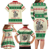 Funny Skeleton Christmas Family Matching Long Sleeve Bodycon Dress and Hawaiian Shirt It's Fine I'm Fine Everything Is Fine - Wonder Print Shop