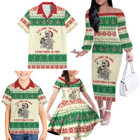 Funny Skeleton Christmas Family Matching Off The Shoulder Long Sleeve Dress and Hawaiian Shirt It's Fine I'm Fine Everything Is Fine - Wonder Print Shop