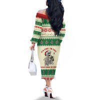 Funny Skeleton Christmas Family Matching Off The Shoulder Long Sleeve Dress and Hawaiian Shirt It's Fine I'm Fine Everything Is Fine - Wonder Print Shop
