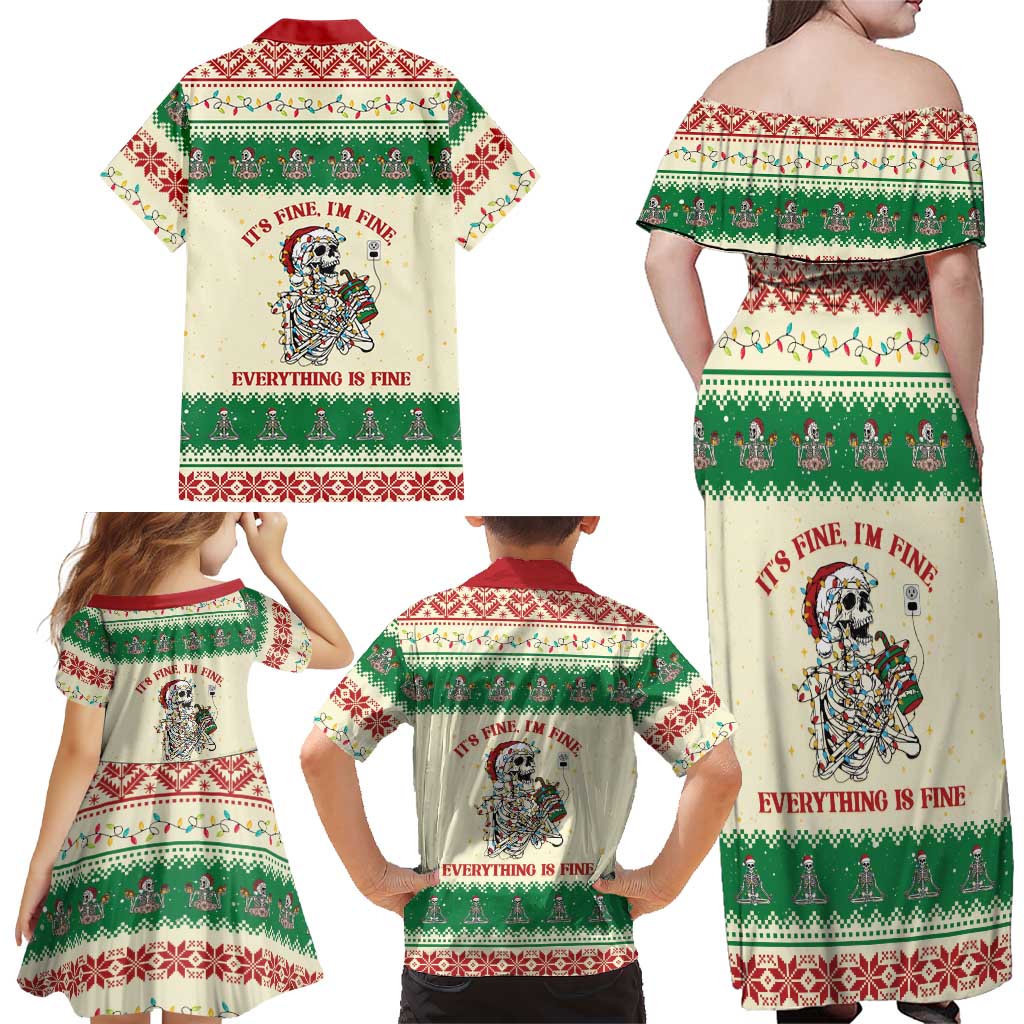 Funny Skeleton Christmas Family Matching Off Shoulder Maxi Dress and Hawaiian Shirt It's Fine I'm Fine Everything Is Fine - Wonder Print Shop