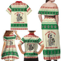 Funny Skeleton Christmas Family Matching Off Shoulder Maxi Dress and Hawaiian Shirt It's Fine I'm Fine Everything Is Fine - Wonder Print Shop
