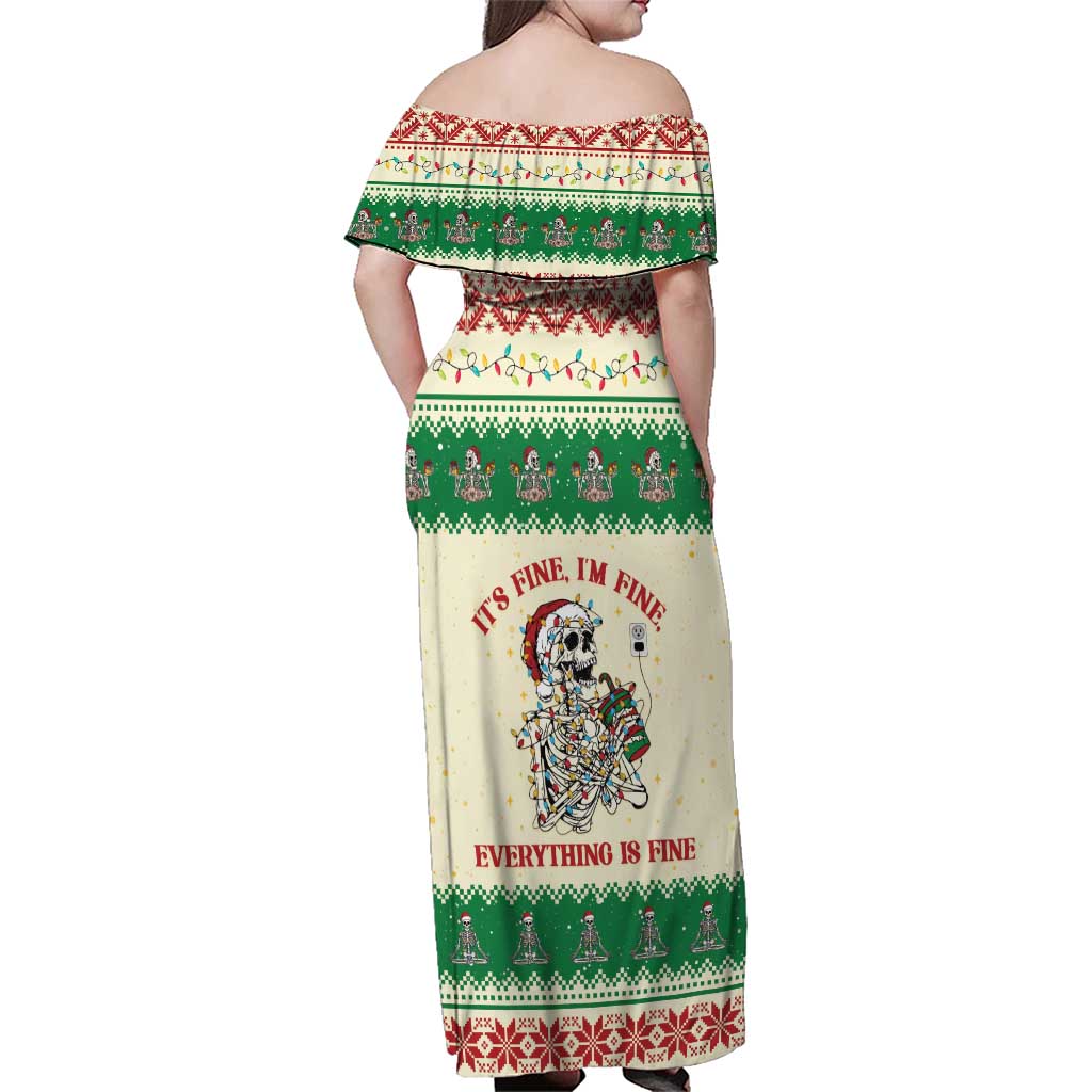 Funny Skeleton Christmas Family Matching Off Shoulder Maxi Dress and Hawaiian Shirt It's Fine I'm Fine Everything Is Fine - Wonder Print Shop
