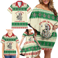 Funny Skeleton Christmas Family Matching Off Shoulder Short Dress and Hawaiian Shirt It's Fine I'm Fine Everything Is Fine - Wonder Print Shop