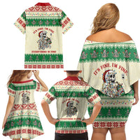Funny Skeleton Christmas Family Matching Off Shoulder Short Dress and Hawaiian Shirt It's Fine I'm Fine Everything Is Fine - Wonder Print Shop