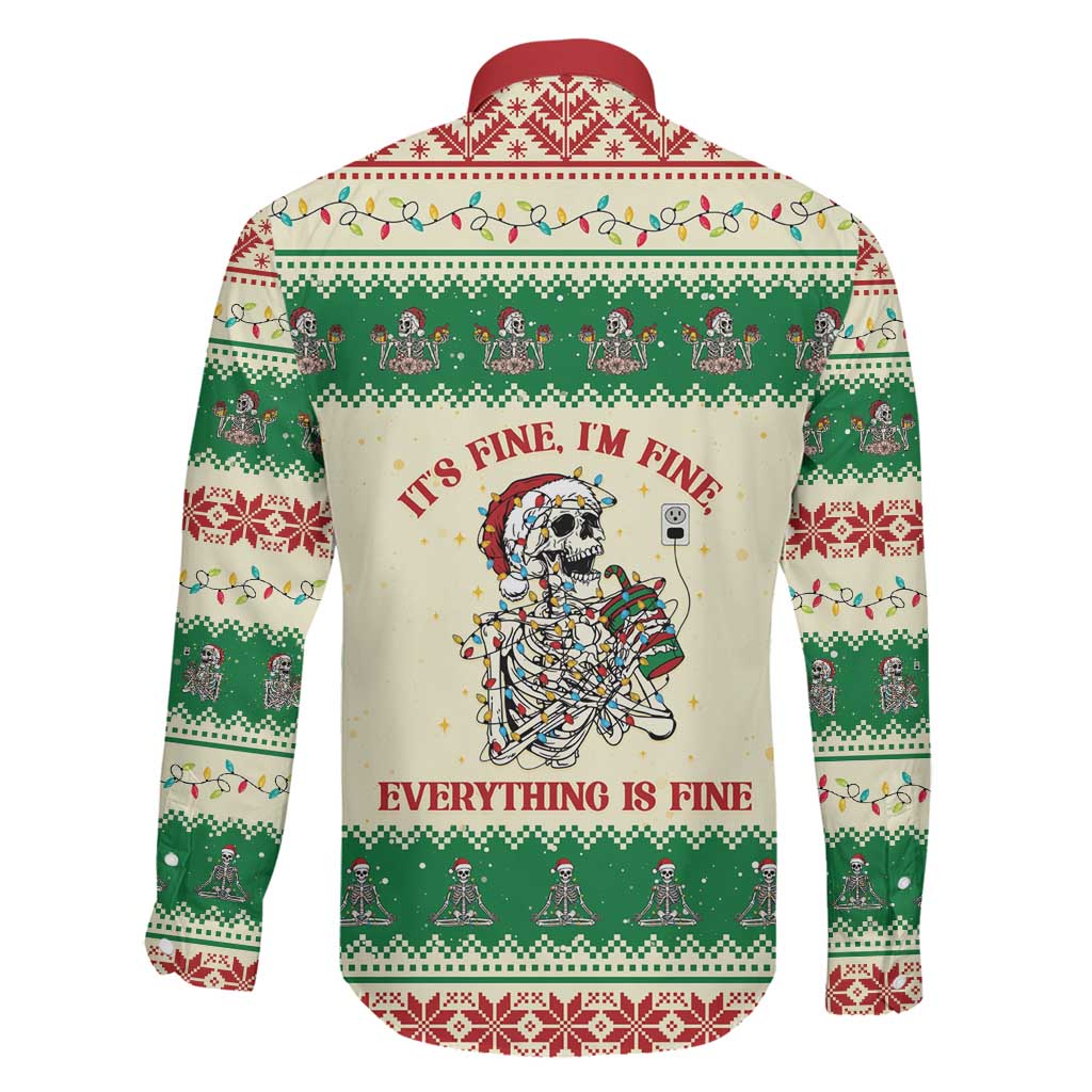 Funny Skeleton Christmas Family Matching Off Shoulder Short Dress and Hawaiian Shirt It's Fine I'm Fine Everything Is Fine - Wonder Print Shop