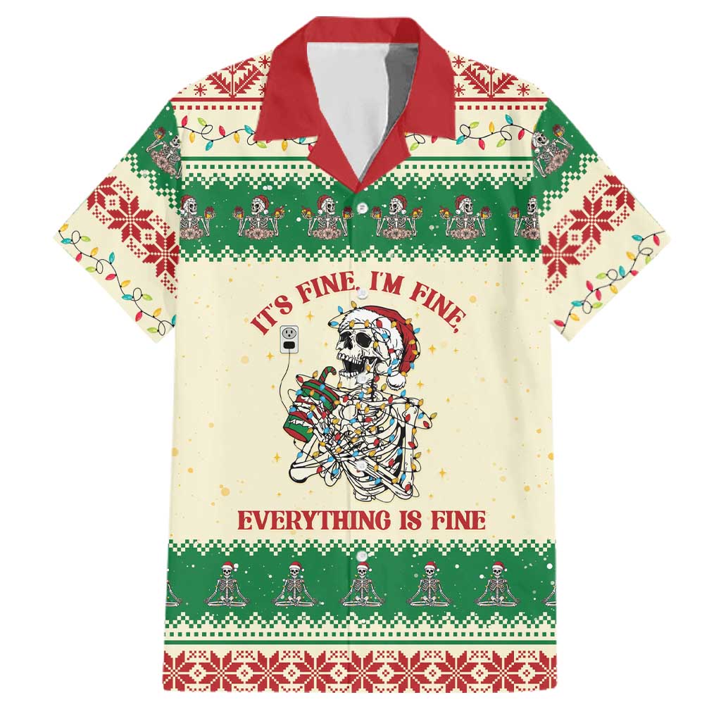 Funny Skeleton Christmas Family Matching Puletasi and Hawaiian Shirt It's Fine I'm Fine Everything Is Fine - Wonder Print Shop
