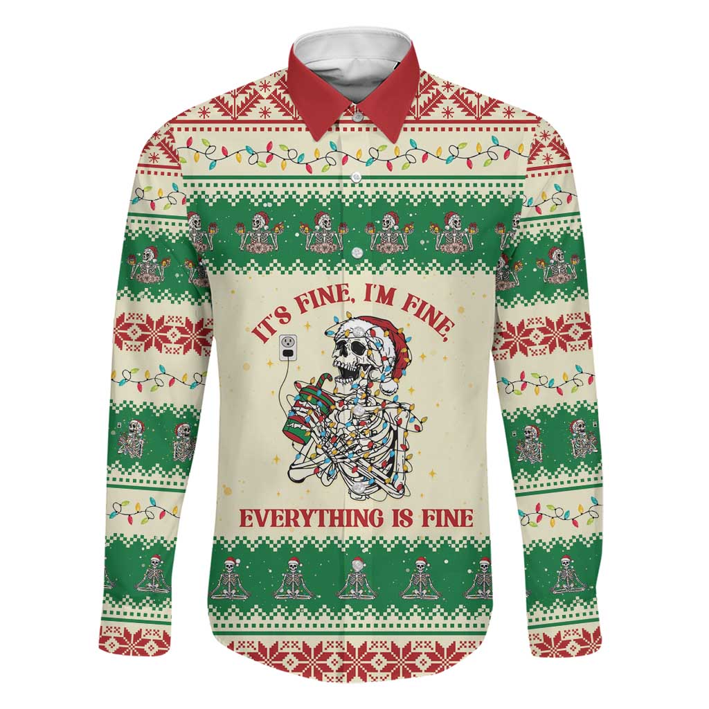 Funny Skeleton Christmas Family Matching Puletasi and Hawaiian Shirt It's Fine I'm Fine Everything Is Fine - Wonder Print Shop
