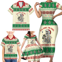 Funny Skeleton Christmas Family Matching Short Sleeve Bodycon Dress and Hawaiian Shirt It's Fine I'm Fine Everything Is Fine - Wonder Print Shop