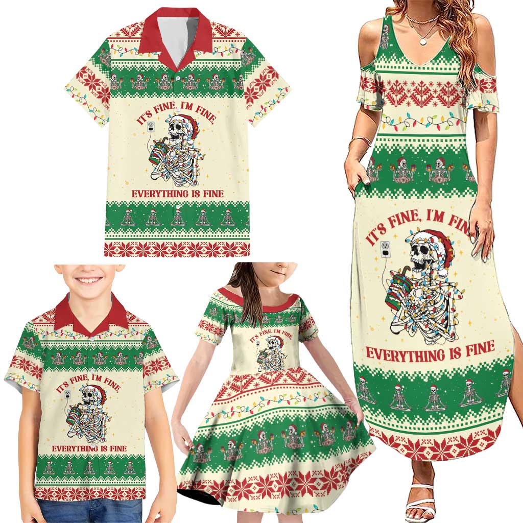 Funny Skeleton Christmas Family Matching Summer Maxi Dress and Hawaiian Shirt It's Fine I'm Fine Everything Is Fine - Wonder Print Shop