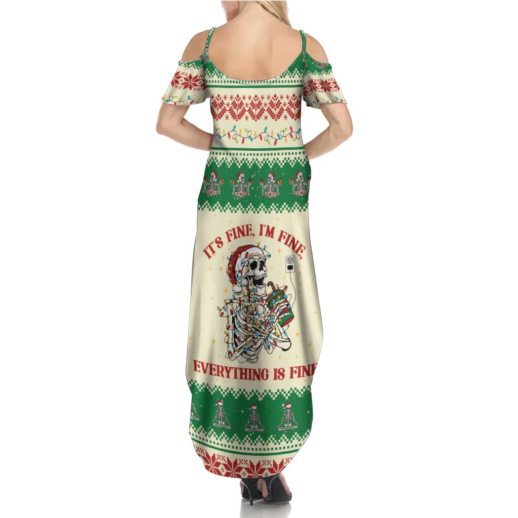 Funny Skeleton Christmas Family Matching Summer Maxi Dress and Hawaiian Shirt It's Fine I'm Fine Everything Is Fine - Wonder Print Shop