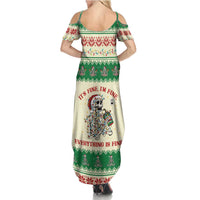 Funny Skeleton Christmas Family Matching Summer Maxi Dress and Hawaiian Shirt It's Fine I'm Fine Everything Is Fine - Wonder Print Shop