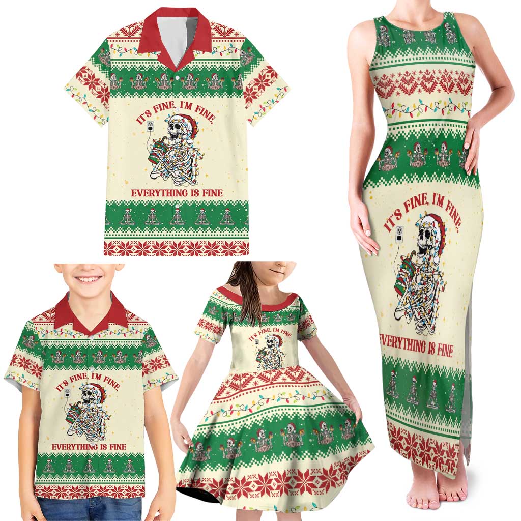 Funny Skeleton Christmas Family Matching Tank Maxi Dress and Hawaiian Shirt It's Fine I'm Fine Everything Is Fine - Wonder Print Shop