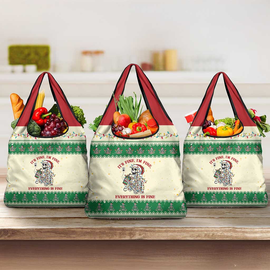 Funny Skeleton Christmas Grocery Bag It's Fine I'm Fine Everything Is Fine - Wonder Print Shop
