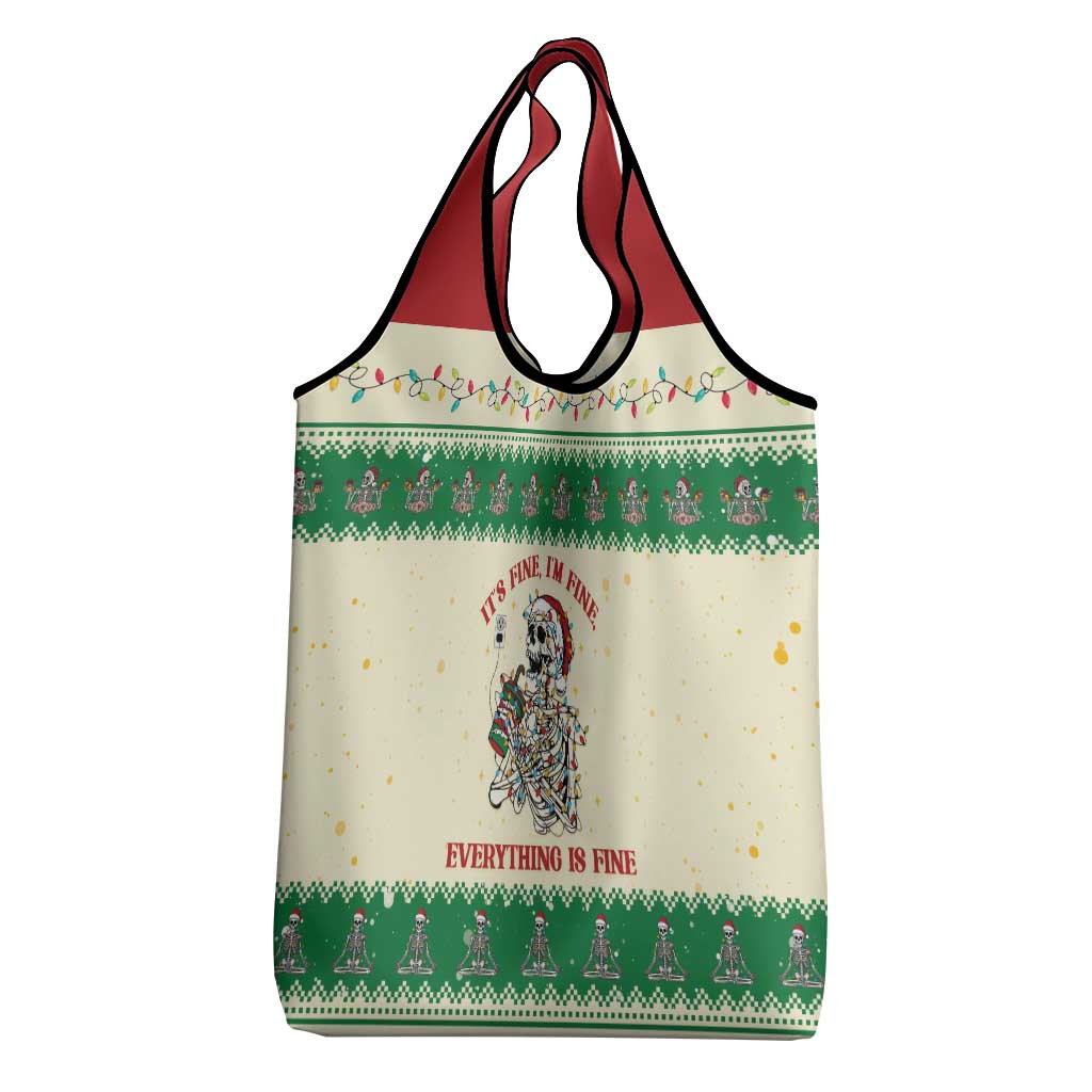 Funny Skeleton Christmas Grocery Bag It's Fine I'm Fine Everything Is Fine - Wonder Print Shop