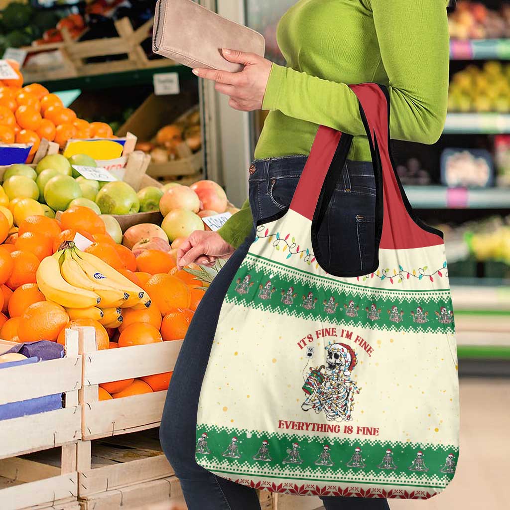 Funny Skeleton Christmas Grocery Bag It's Fine I'm Fine Everything Is Fine - Wonder Print Shop
