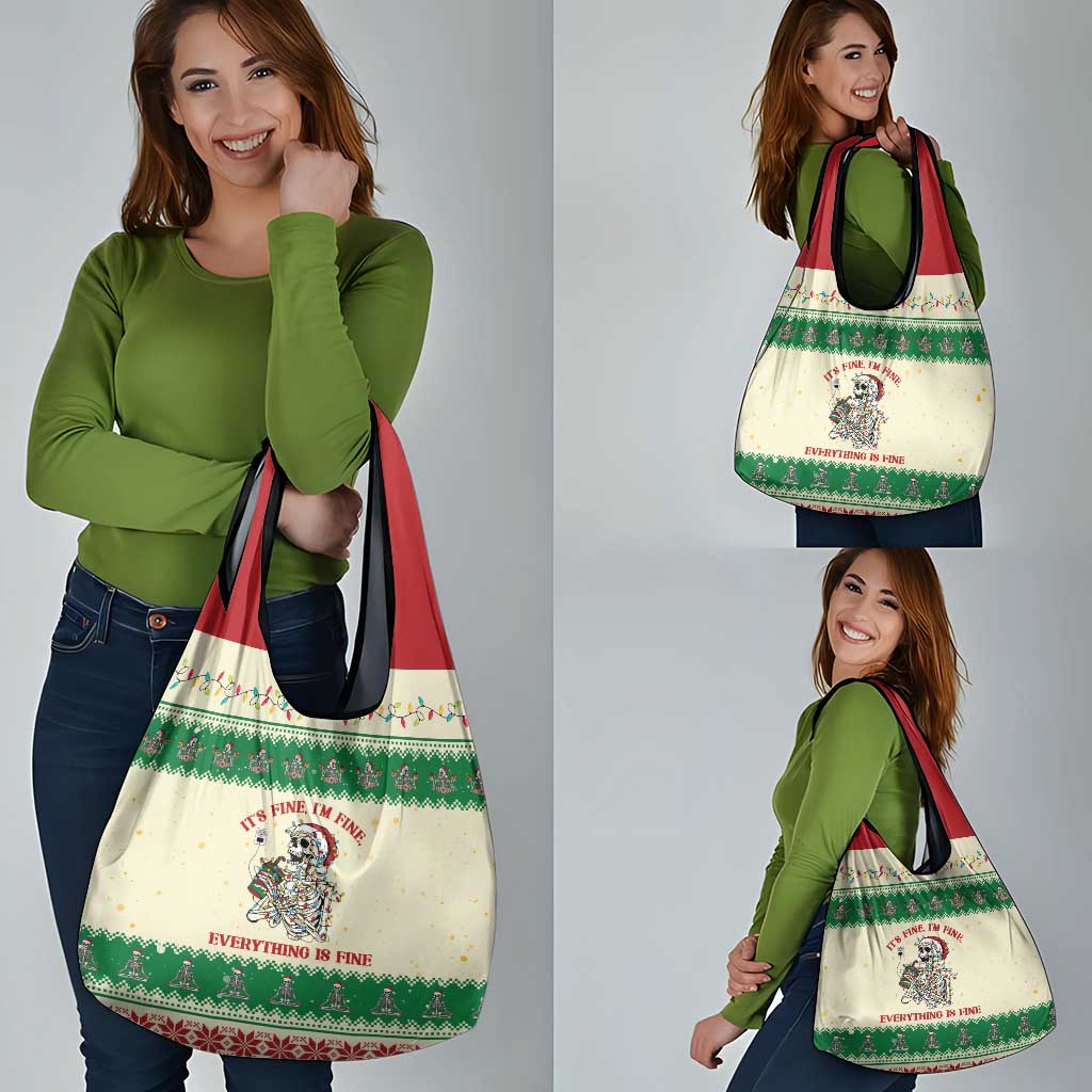 Funny Skeleton Christmas Grocery Bag It's Fine I'm Fine Everything Is Fine - Wonder Print Shop