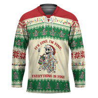 Funny Skeleton Christmas Hockey Jersey It's Fine I'm Fine Everything Is Fine - Wonder Print Shop