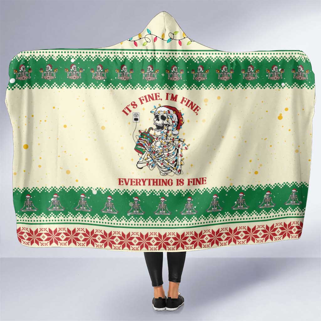 Funny Skeleton Christmas Hooded Blanket It's Fine I'm Fine Everything Is Fine - Wonder Print Shop