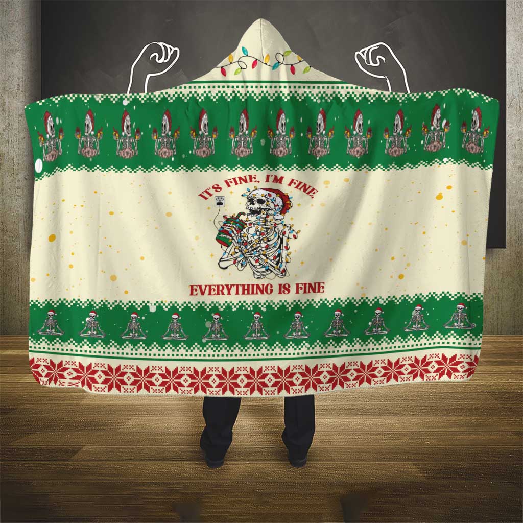 Funny Skeleton Christmas Hooded Blanket It's Fine I'm Fine Everything Is Fine - Wonder Print Shop