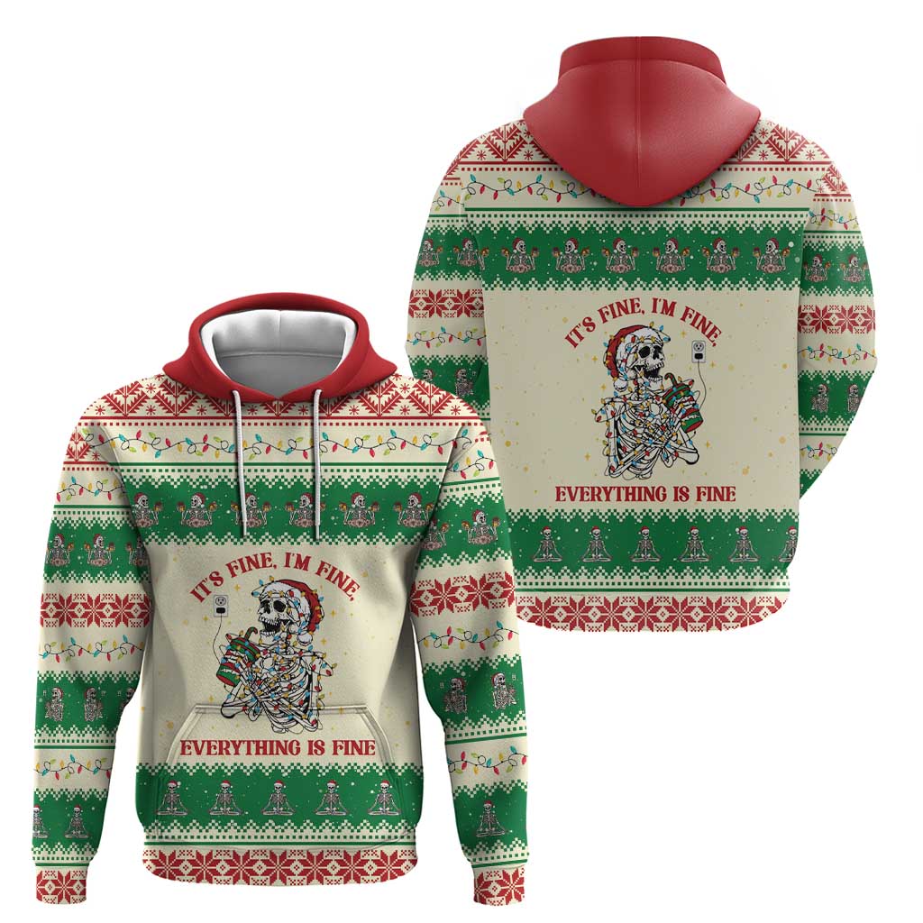 Funny Skeleton Christmas Hoodie It's Fine I'm Fine Everything Is Fine - Wonder Print Shop