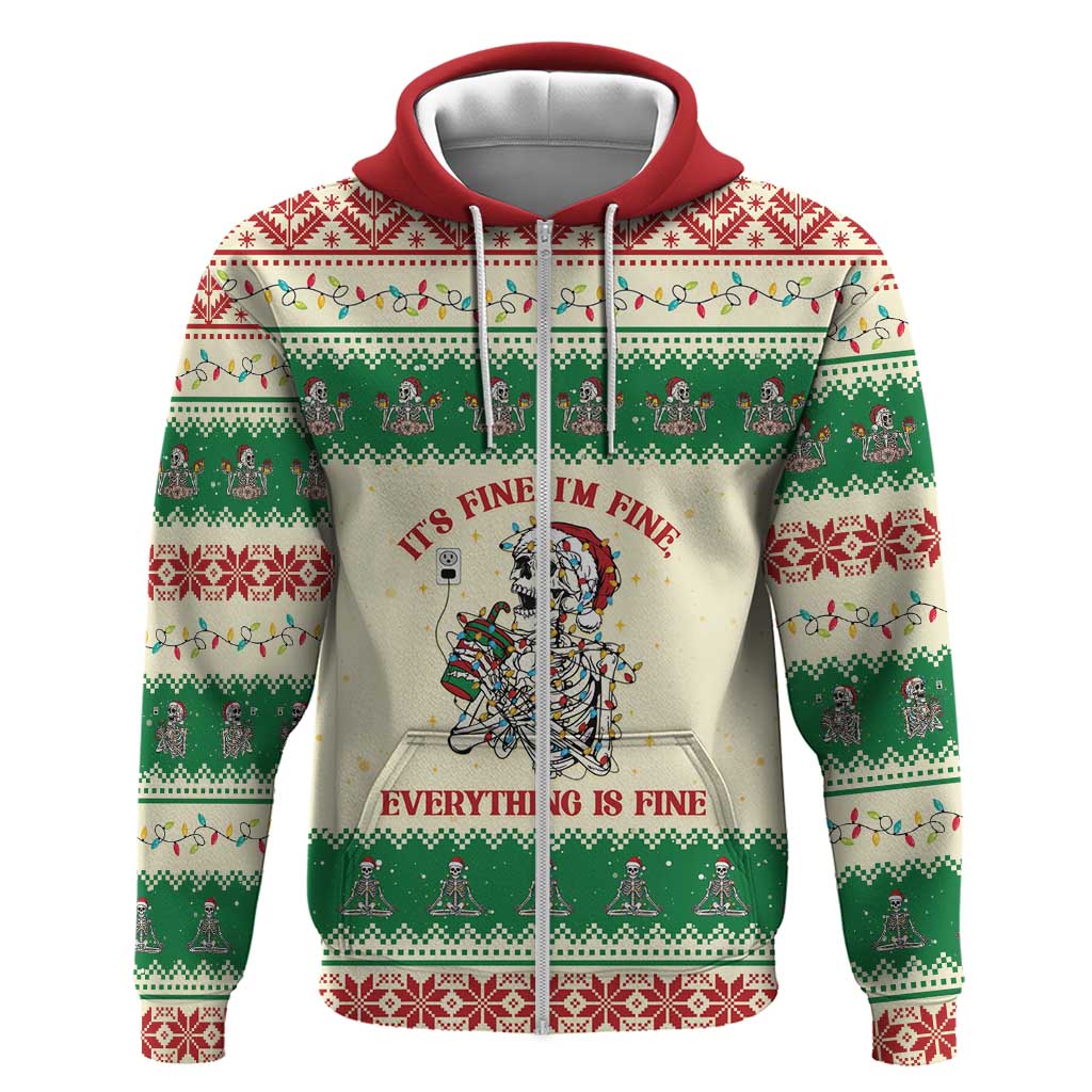 Funny Skeleton Christmas Hoodie It's Fine I'm Fine Everything Is Fine - Wonder Print Shop