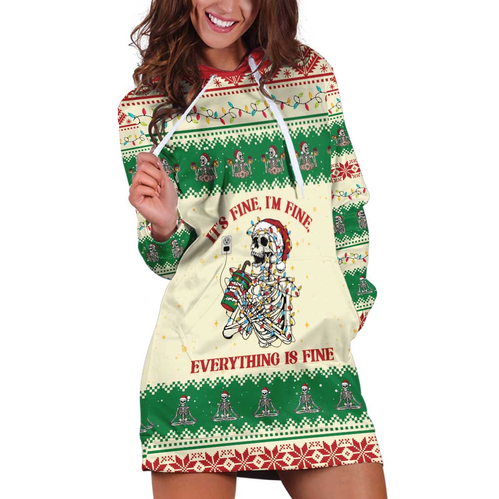 Funny Skeleton Christmas Hoodie Dress It's Fine I'm Fine Everything Is Fine - Wonder Print Shop