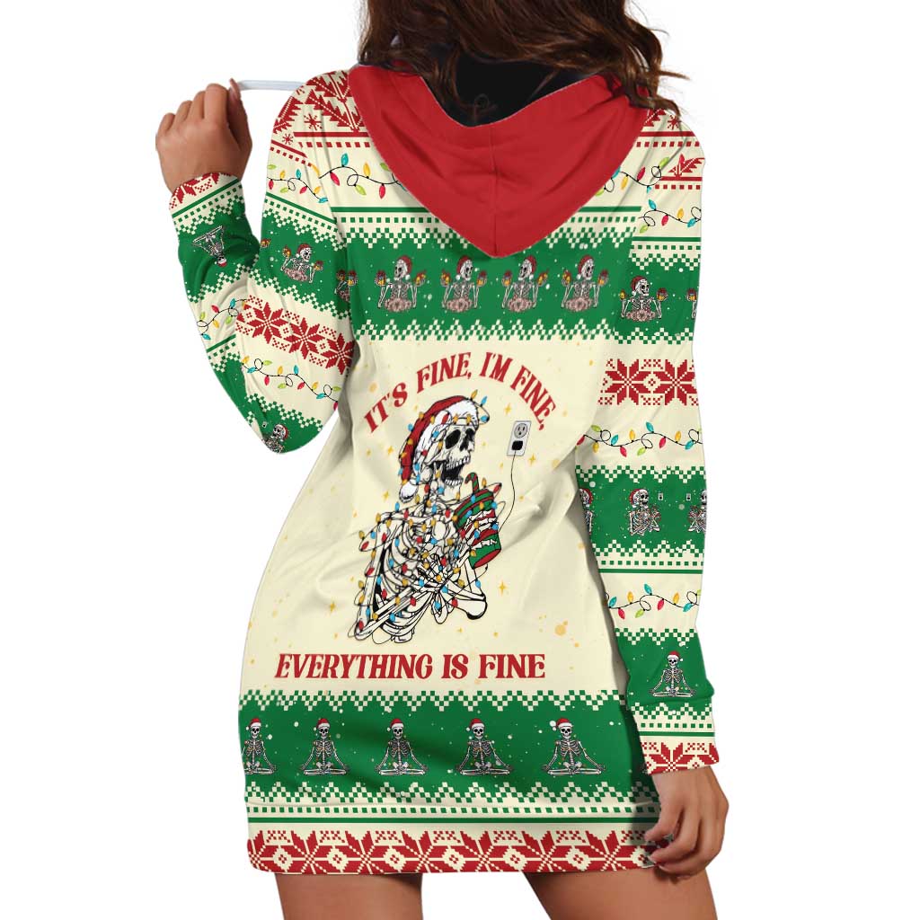 Funny Skeleton Christmas Hoodie Dress It's Fine I'm Fine Everything Is Fine - Wonder Print Shop