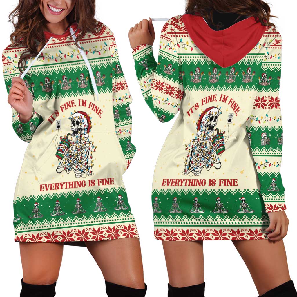 Funny Skeleton Christmas Hoodie Dress It's Fine I'm Fine Everything Is Fine - Wonder Print Shop