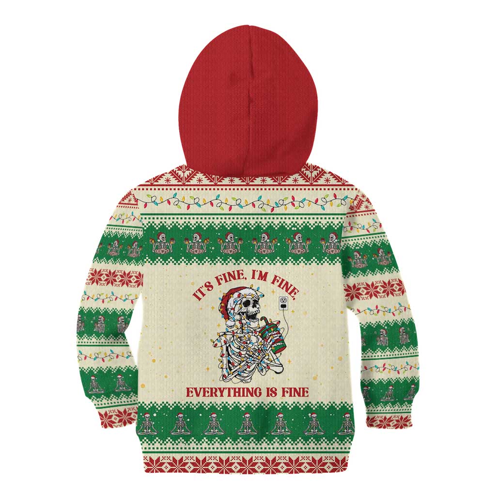 Funny Skeleton Christmas Kid Hoodie It's Fine I'm Fine Everything Is Fine - Wonder Print Shop