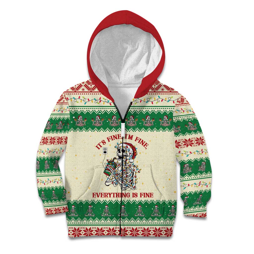Funny Skeleton Christmas Kid Hoodie It's Fine I'm Fine Everything Is Fine - Wonder Print Shop