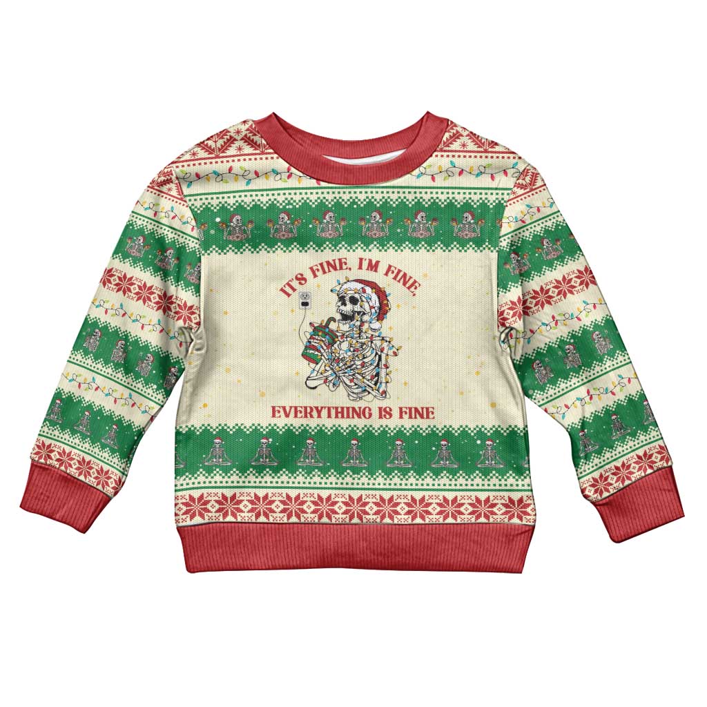 Funny Skeleton Christmas Kid Ugly Christmas Sweater It's Fine I'm Fine Everything Is Fine - Wonder Print Shop