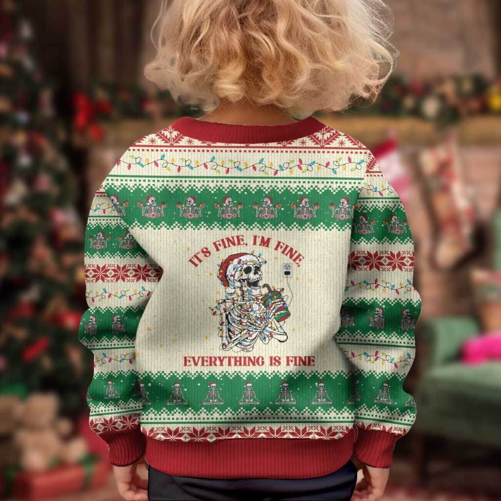 Funny Skeleton Christmas Kid Ugly Christmas Sweater It's Fine I'm Fine Everything Is Fine - Wonder Print Shop