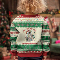 Funny Skeleton Christmas Kid Ugly Christmas Sweater It's Fine I'm Fine Everything Is Fine - Wonder Print Shop