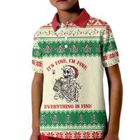 Funny Skeleton Christmas Kid Polo Shirt It's Fine I'm Fine Everything Is Fine - Wonder Print Shop