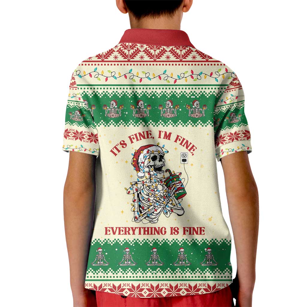 Funny Skeleton Christmas Kid Polo Shirt It's Fine I'm Fine Everything Is Fine - Wonder Print Shop