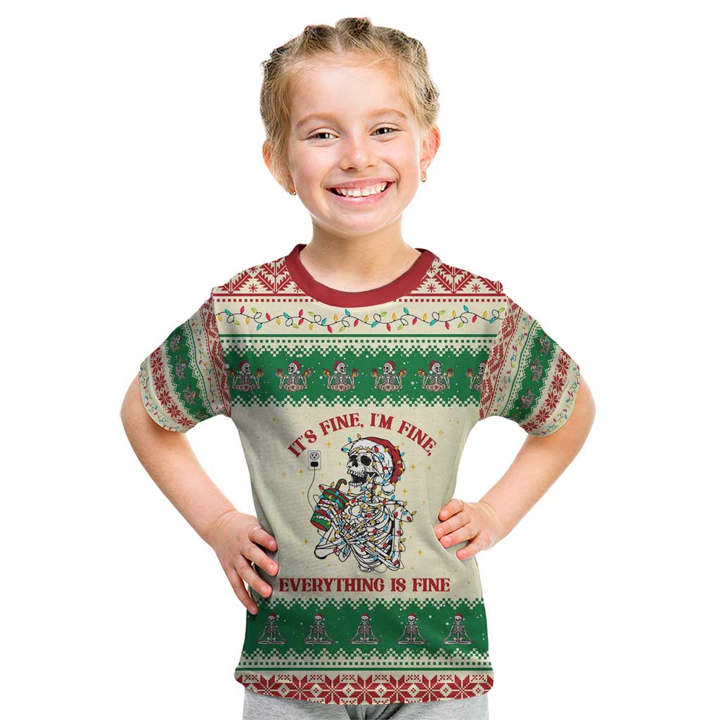 Funny Skeleton Christmas Kid T Shirt It's Fine I'm Fine Everything Is Fine - Wonder Print Shop