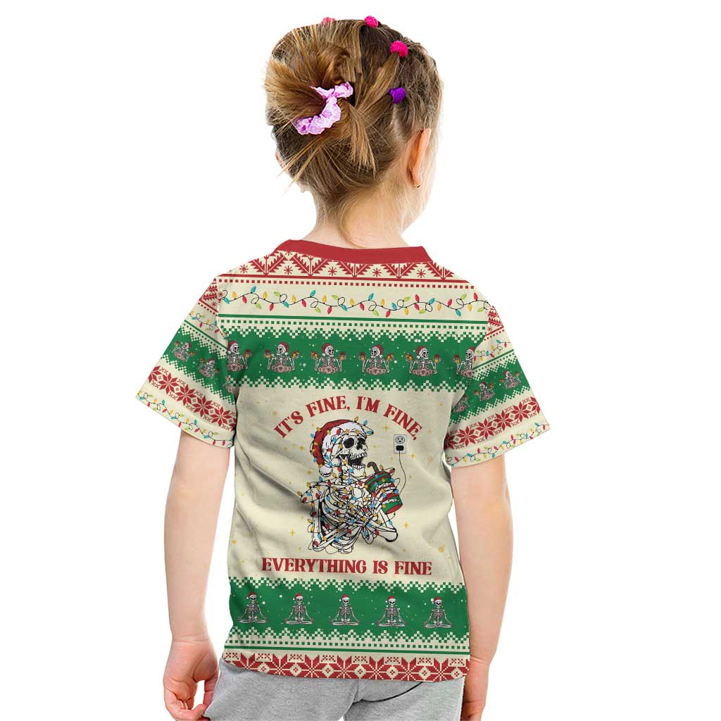 Funny Skeleton Christmas Kid T Shirt It's Fine I'm Fine Everything Is Fine - Wonder Print Shop