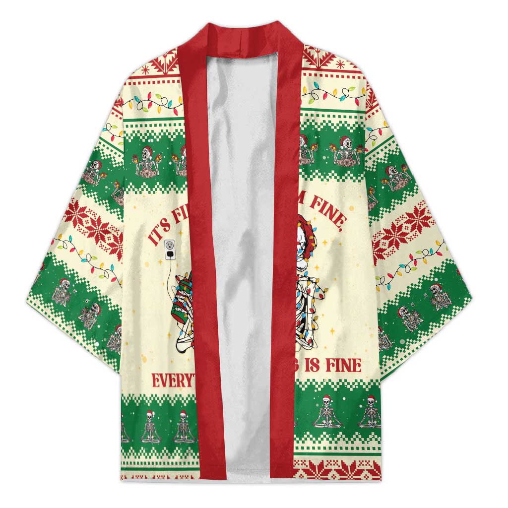 Funny Skeleton Christmas Kimono It's Fine I'm Fine Everything Is Fine - Wonder Print Shop