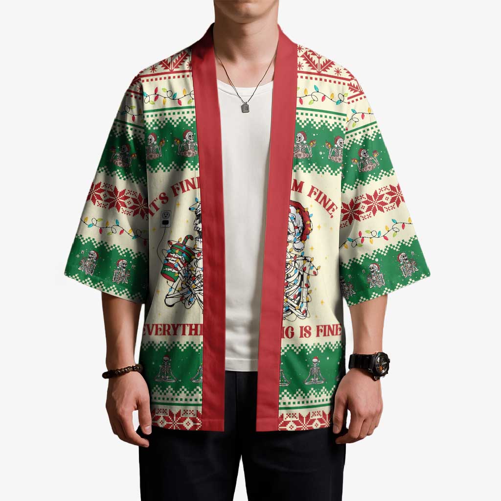 Funny Skeleton Christmas Kimono It's Fine I'm Fine Everything Is Fine - Wonder Print Shop