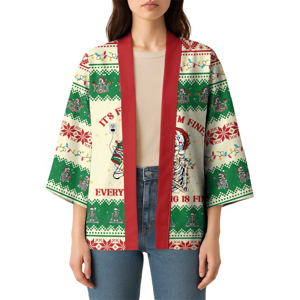 Funny Skeleton Christmas Kimono It's Fine I'm Fine Everything Is Fine - Wonder Print Shop