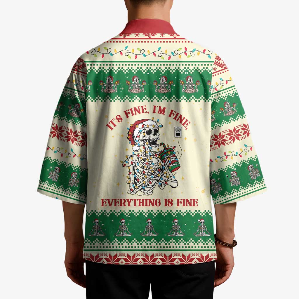 Funny Skeleton Christmas Kimono It's Fine I'm Fine Everything Is Fine - Wonder Print Shop
