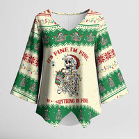 Funny Skeleton Christmas Kimono Sleeve Blouse It's Fine I'm Fine Everything Is Fine - Wonder Print Shop
