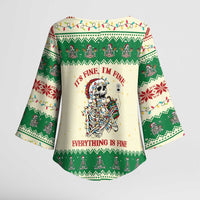 Funny Skeleton Christmas Kimono Sleeve Blouse It's Fine I'm Fine Everything Is Fine - Wonder Print Shop