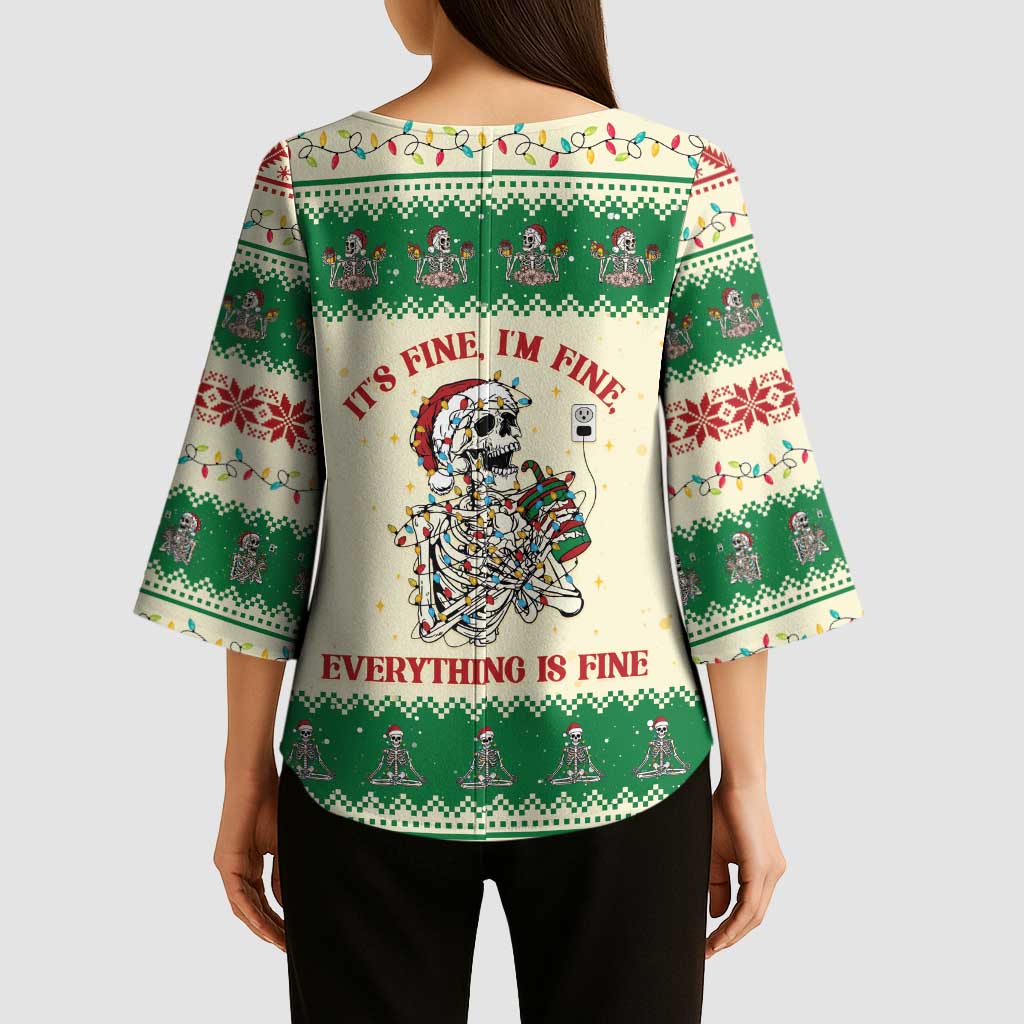 Funny Skeleton Christmas Kimono Sleeve Blouse It's Fine I'm Fine Everything Is Fine - Wonder Print Shop