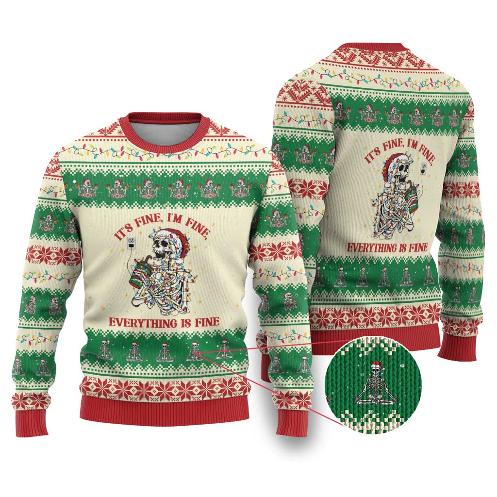 Funny Skeleton Christmas Ugly Christmas Sweater It's Fine I'm Fine Everything Is Fine - Wonder Print Shop